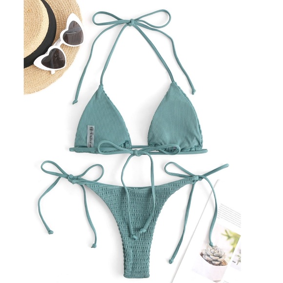 Turquoise Teal 2 Piece Bikini Bathing Suit NWT Zaful Swimsuit Size Medium XL - Picture 4 of 6